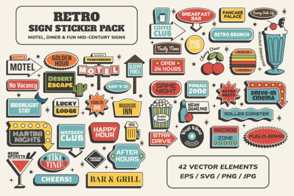 Download Retro Sign Sticker Pack - Premium Bundle