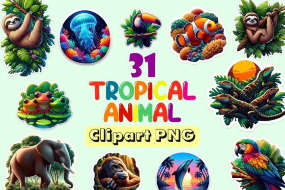 Download Tropical Animal Stickers Clip Art Bundle - Clip art Collection